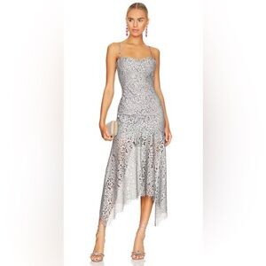 Karina Grimaldi Silver Lace High Low Dress